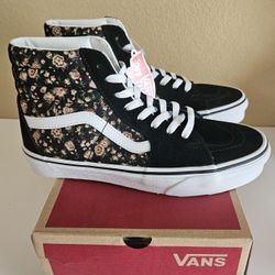 Vans SK8-HI black with Pink Flowers