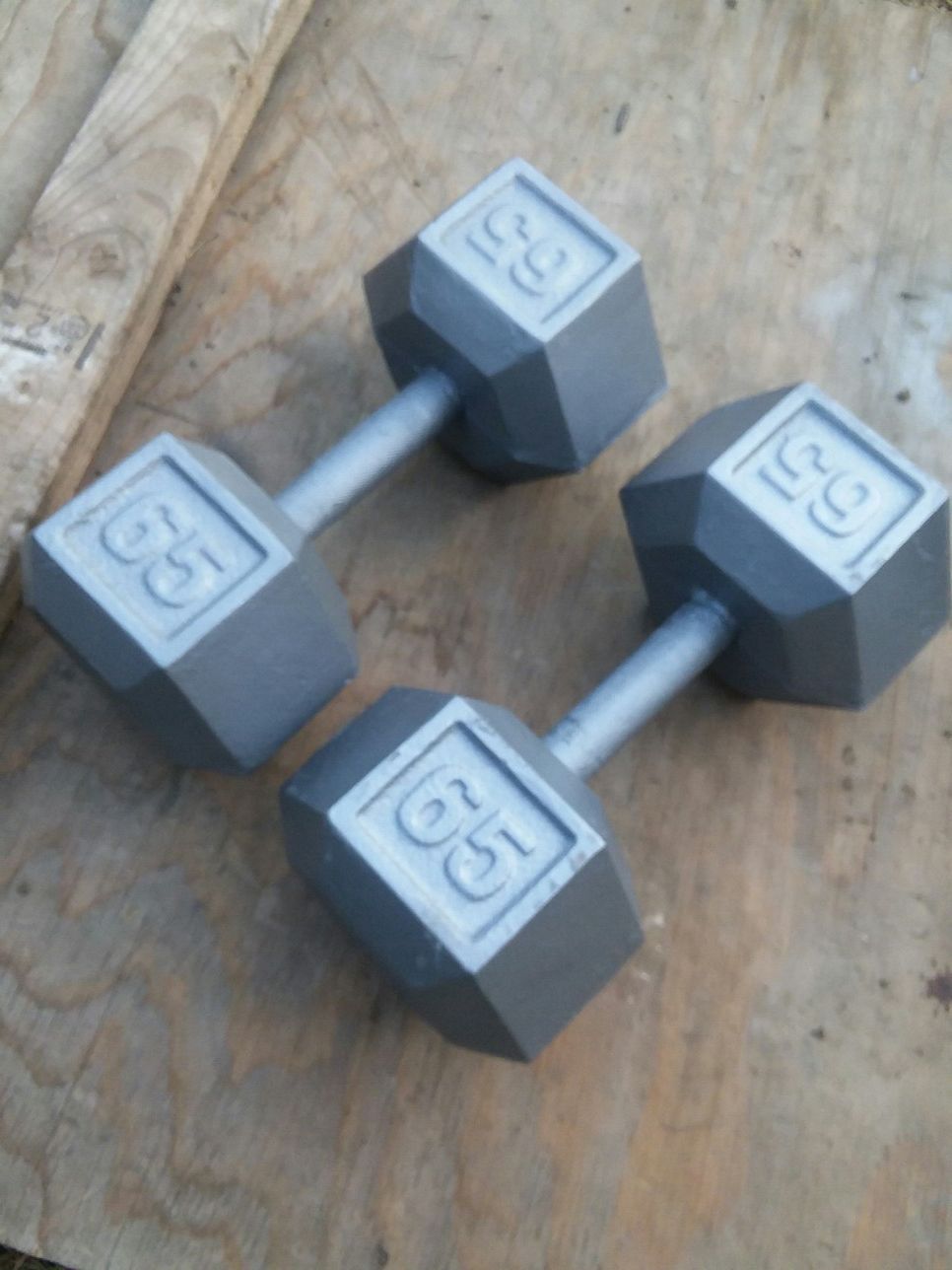 Set of 65Lb Hex Dumbbells. $80 Firm