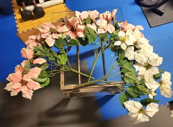 Set of 3 Poinsettia Stems in Pink & White Artificial Flowers