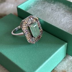 Emerald Ring Rhodium Over Sterling Silver Size 7.5