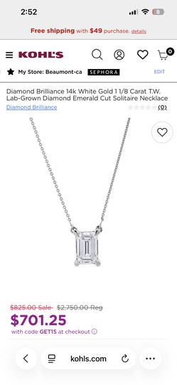 Diamond Brilliance 14k White Gold 11/8 Carat T.W. Lab-Grown Diamond Emerald Cut Solitaire Necklace