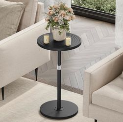 Round Side Table Adjustable-Height Small Drink Table, Pedestal Martini Stand, Weighted Base Cocktail Table Accent