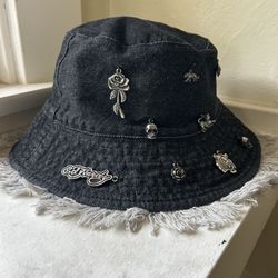 Ed Hardy charm bucket, hat, denim