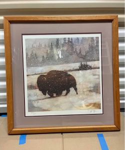 Bart Forbes "Wintering Bison" Hand Signed & Numbered Print 472-500 27.5 x 28.5 Framed / Vintage