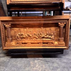 Hand Carved Solid Teak Wood Last Supper Wall Art 