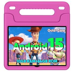 Android 15 Kids Tablet, 2025 Upgraded 10.1 Inch Tablets with Octa-core Processor, 6000mAh Battery, Kid Space, Parental Control,Pre-Loaded Kids Apps, 2
