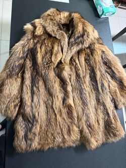 Raccoon Fur Coat Brown Shawl Collar Satin Lined