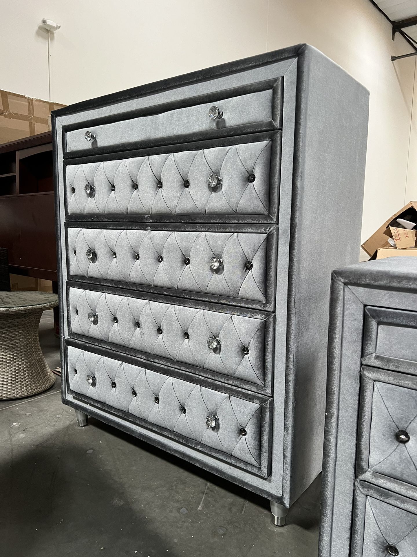 New!!!Premium Upholstered Chest, 5-Drawer Chest, High Quality Dovetailed Drawers Chest, Dresser, Nightstand Also Available, Gray Chest, Bedroom Chest