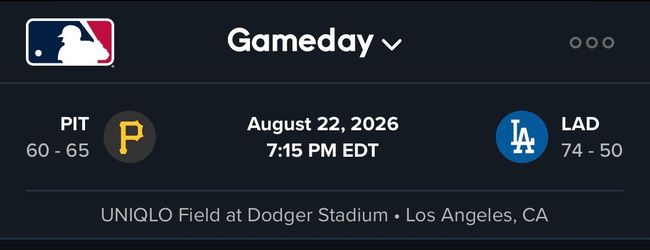 2 Dodgers v Pittsburgh Pirates Tickets Lexus Club Baseline Seats with Parking 08/22/26
