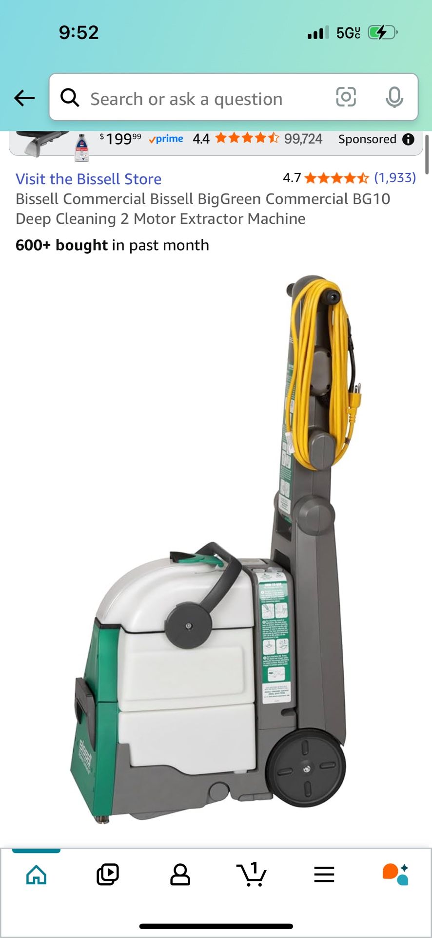 Bissell Commercial Bissell BigGreen Commercial BG10 Deep Cleaning 2 Motor Extractor Machine