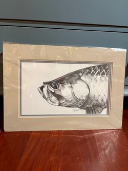 Matted Fish Pencil Drawing Print Signed