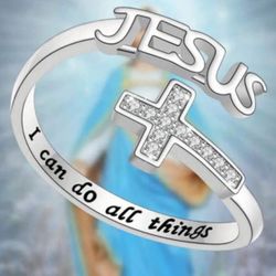 I Can Do All Things' Jesus Cross Style Adjustable Ring, Simple & Fashion