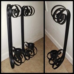 X2 VINTAGE VICTORIAN GOTHIC GOTH BLACK METAL CANDLESTICK CANDLE HOLDER WALL SCONCE DECOR SET