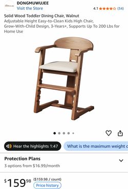 Solid Wood Toddler Dining Chair, Walnut Adjustable Height Easy‑to‑Clean Kids High Chair, Grow‑With‑Child Design, 3‑Years+, Supports Up To 200 Lbs for 