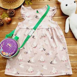 SIZE 4T LIGHT MAUVE ANGEL SLEEVES BUNNY PRINT PULL-OVER KNIT DRESS