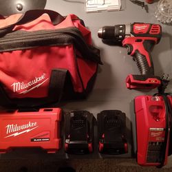 Milwaukee 18V / 1/2 Inch Drill&Driver plus 2 Lithium ion Batteries And Charger. Also Black Oxide Drill Bits 