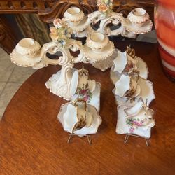 19th-Century German Dresden Porcelain Candelabra + Miniature Teacup And Saucer