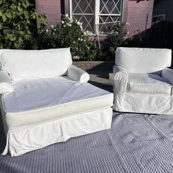 🛋 White Slipcover Sofa + Oversized Chair Set | Washable Covers | $400 OBO