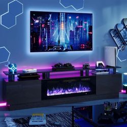 Fireplace TV Stand with 36” Electric Fireplace, Entertainment Center for TVs up to 90", LED Lights Entertainment Center, TV Console, Black