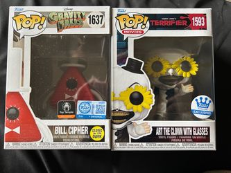 Art the clown and Bill Cipher funko pops