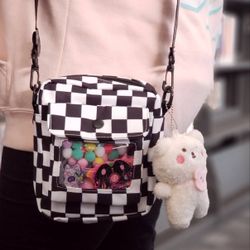 Checkered Clear Window Mini Messenger Crossbody Ita Bag