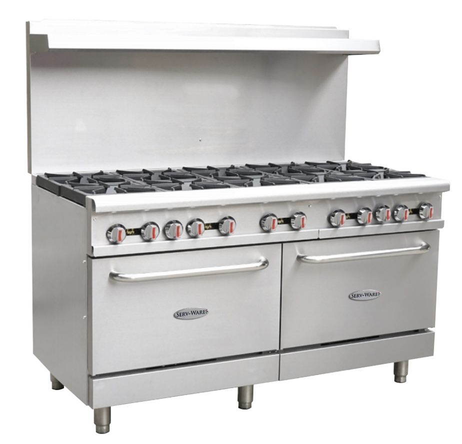 🔥Serv-Ware SGR-10B 60" Gas Restaurant Range w/ (10) Open Burners, (2) Standard Ovens, 362.000 BTU🔥