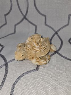 Vintage Sea Turtle with Baby Sand Seashell Trinket Box With Lid Jewelry Box