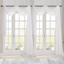 Chyhomenyc Ivory Sheer Scarf Valances For Windows 216 Inch Extra Long, Window Scarf Drapes Rod Pocket Backdrop For Wedding Arch Draping/Party/Canopy B
