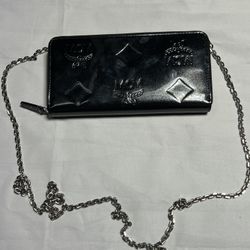 MCM Black Monogram Chain Wallet Bag