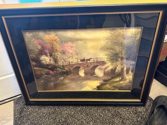 Framed Thomas Kinkade Style Countryside Lithograph