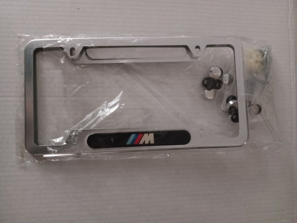 Bmw Back&Front License Plates Frames Silver Metal Authentic New