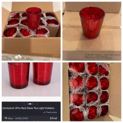 Brand New Uonlytech 12Pcs Red Glass Tea Light Holders