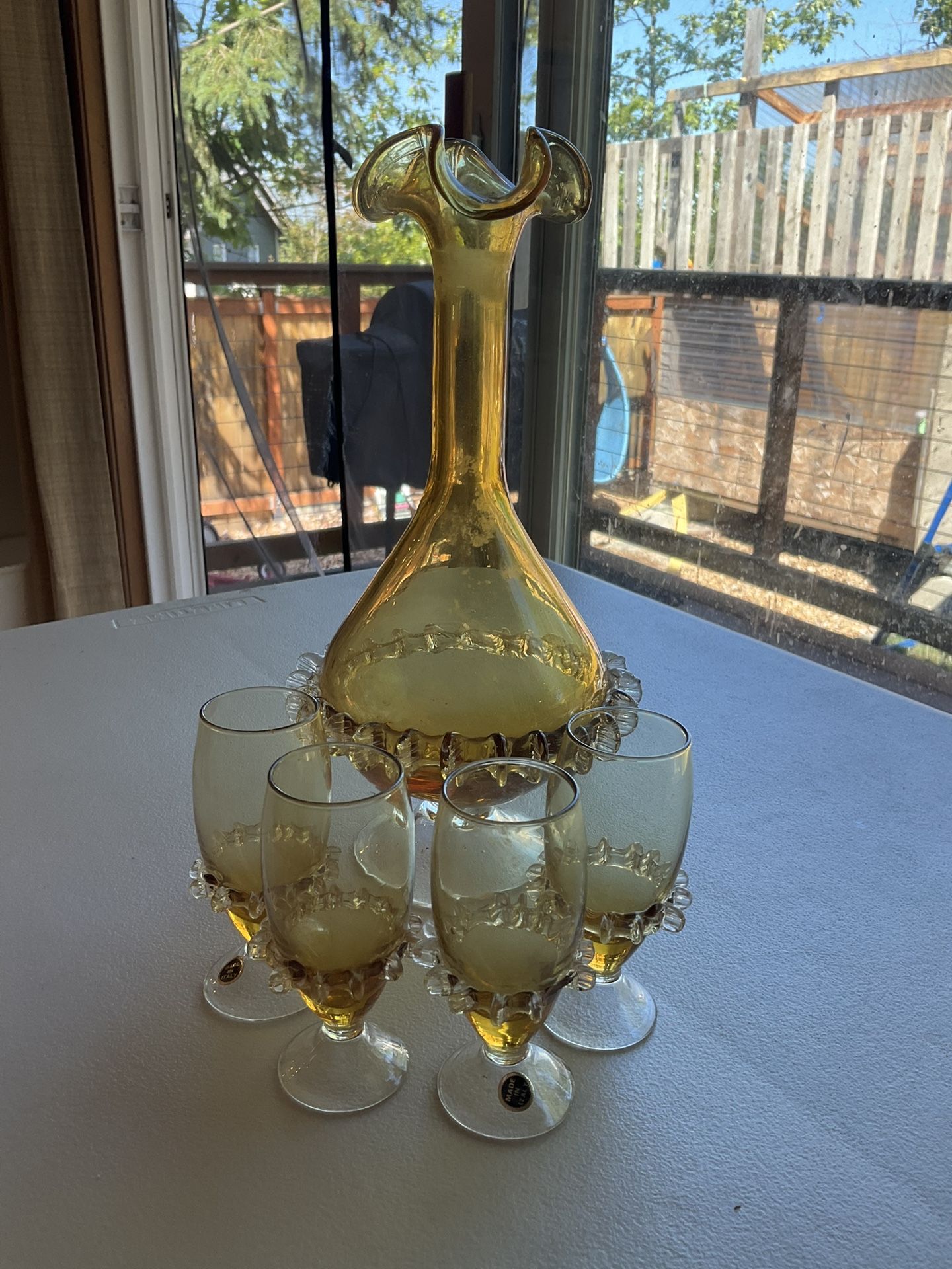 Antique Wine Serving Bottle And Glasses