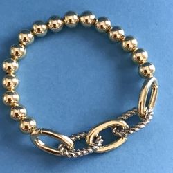 Ladies Stretch Bracelet Ball/Chain Design Two Tone Gold/Silver - Pickup Boca Raton Or Ship Nationwide