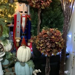 Two Fall And Christmas Topiary Decor With Planter 2’ Tall