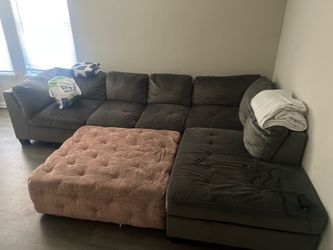 Grey Large sectional couch with ottoman for sale
