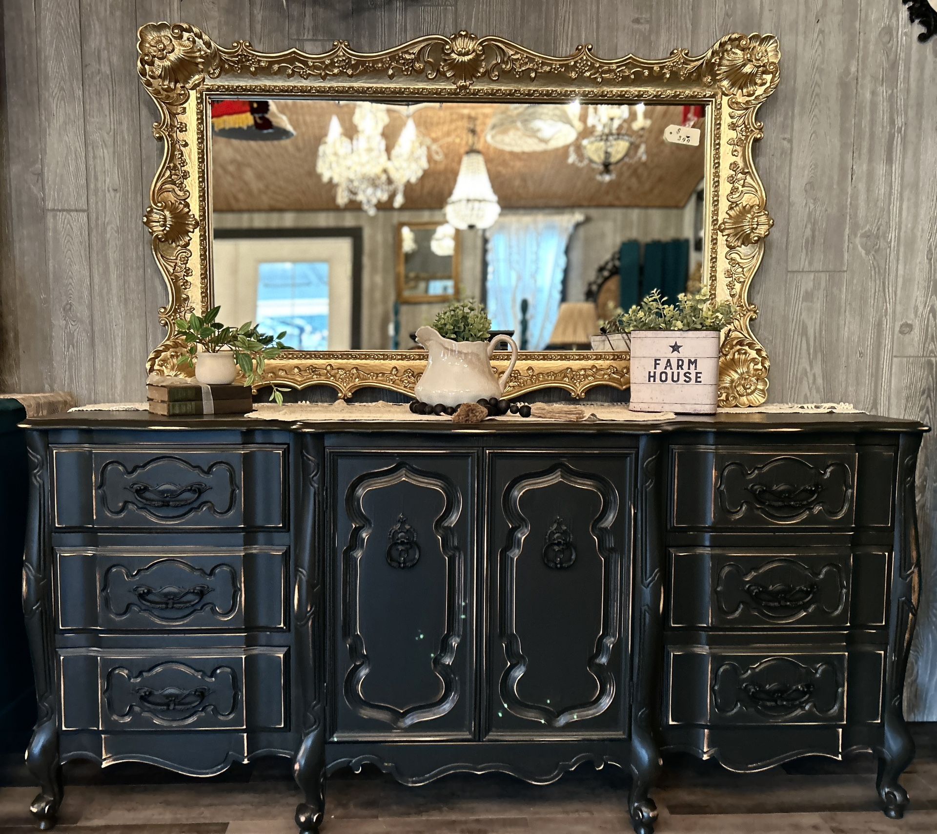 Amazing Black French 9 Dr Dresser / Sideboard