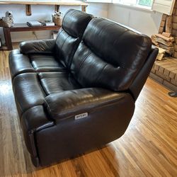 Leather double power recliner loveseat