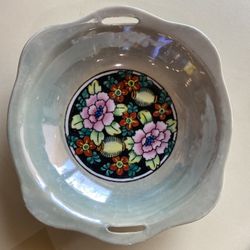 Opal Translucent Hand painted Japanese Serving Dish Mixed Floral Design Catch