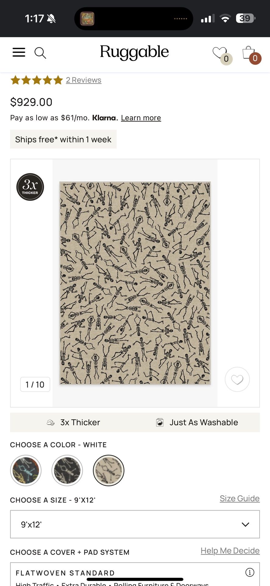 Brand New Ruggable Bone Dance Tufted Rug With Standard Tufted Pad 9x12