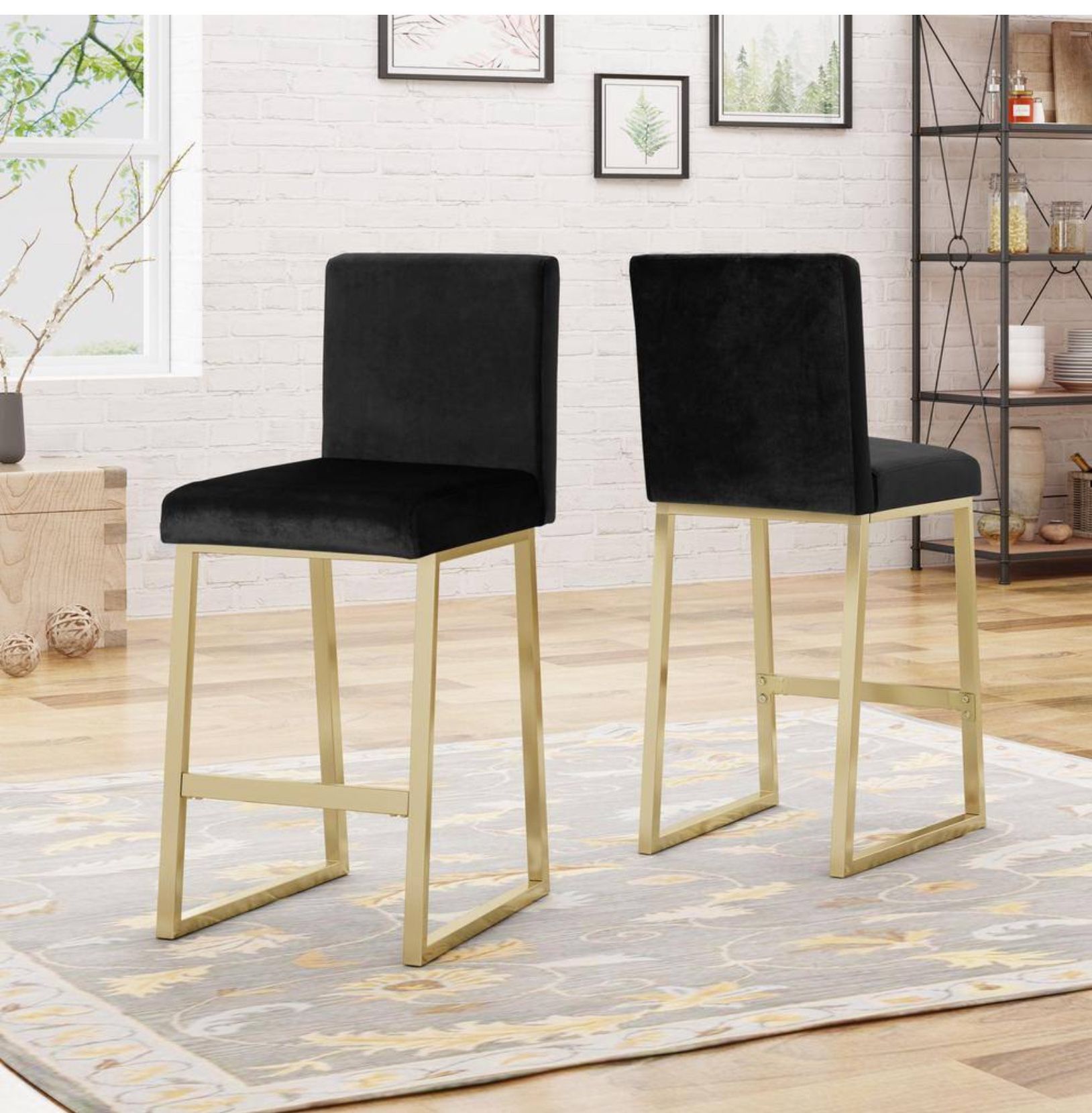 Toucanet Modern 26.75 in. Black Velvet Bar Stools (Set of 2)