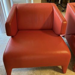 Roche Bobois Silhouette Orange leather low back armchairs (2)
