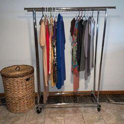 Chrome Double Clothes Rack With Adjustable Length Clothes Rack Quadruples In Length