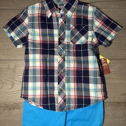 NWT Arizona jeans plaid button up shirt and short set boys size 5t