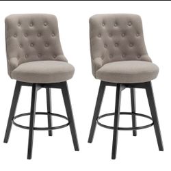 MINCETA Counter Stools,26" 360 Free Swivel Bar Stools,Modern Upholstered Backrest Wooden Barstools with Button Tufted,Set of 2,Performance (CH13)