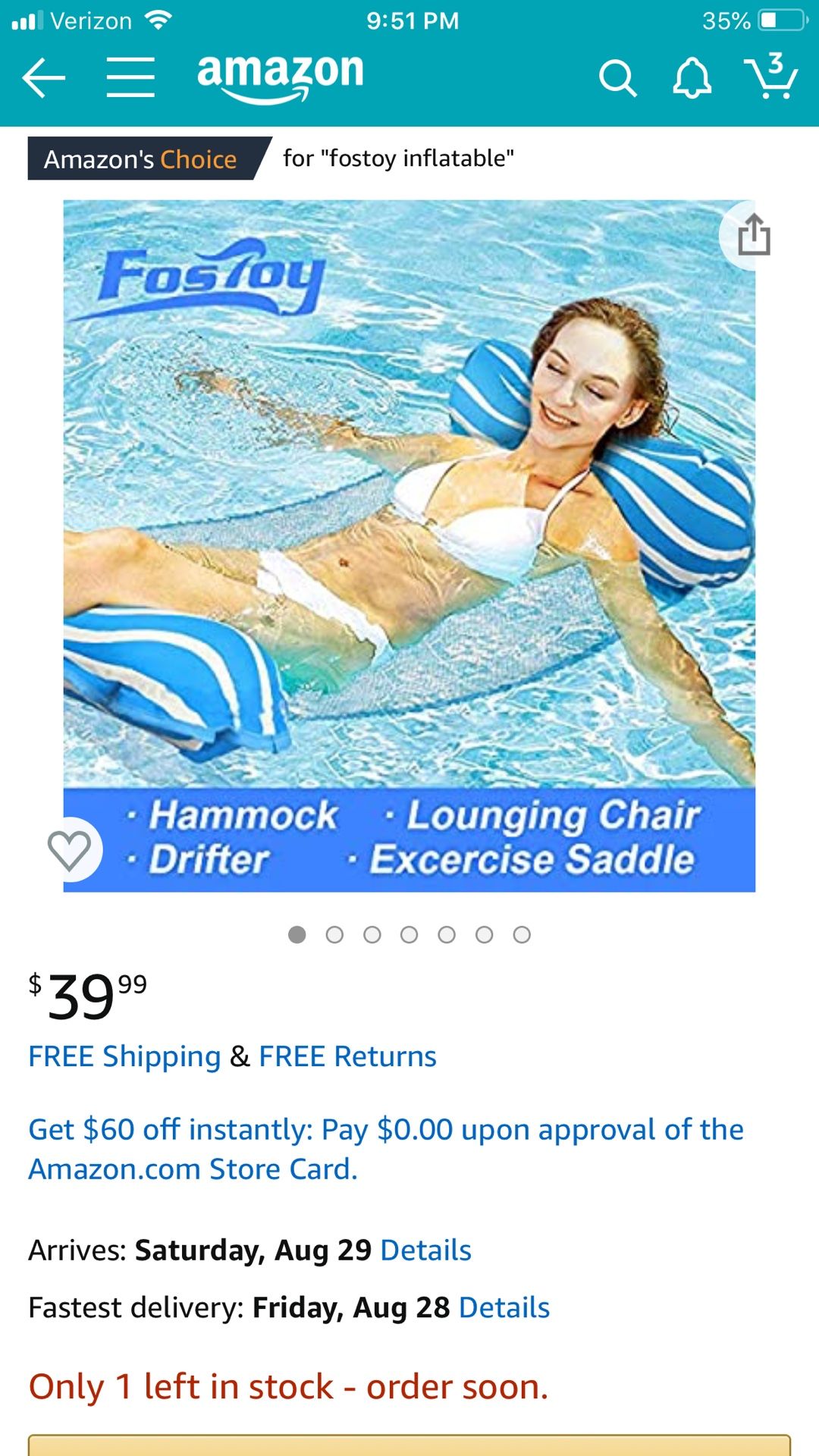 Fostoy Inflatable 4 in 1 Water Hammock