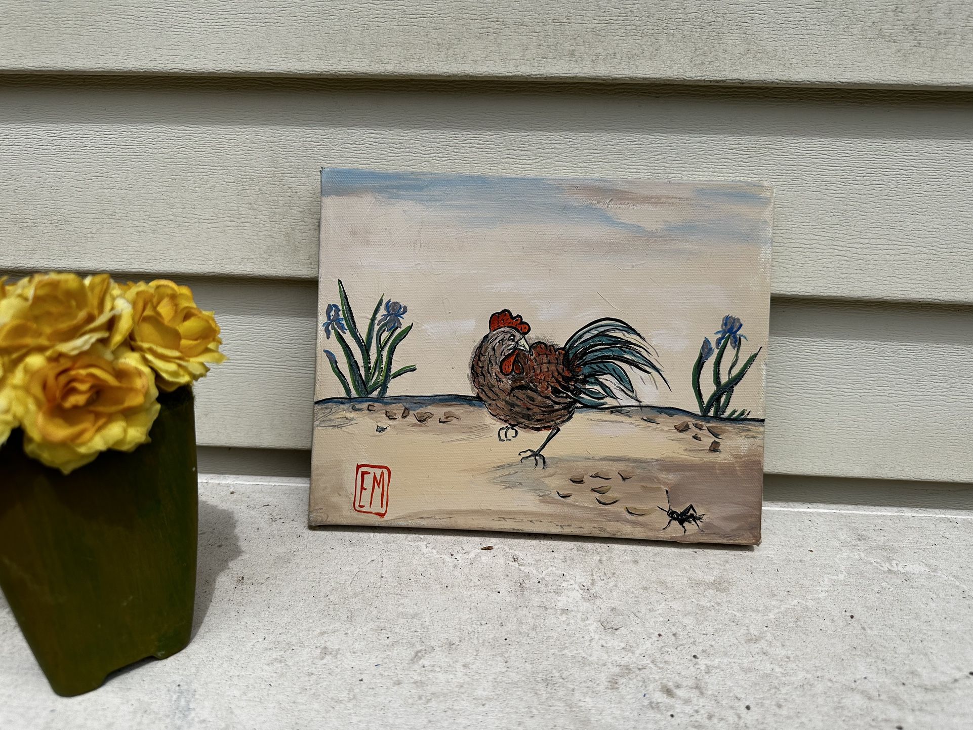 Hand Painted Small Rooster Chicken Wall Art Canvas Decor