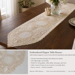 Elegant Embroidered Table Runner 🤍✨