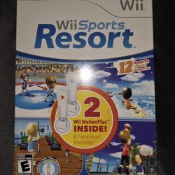 Nintendo Wii Bundle Set Wii Sports Resort w 2 Wii MotionPlus & 2 Blue Silicone Wii Remote Skin Covers