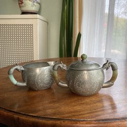 Antique Chinese Pewter Tea Set 